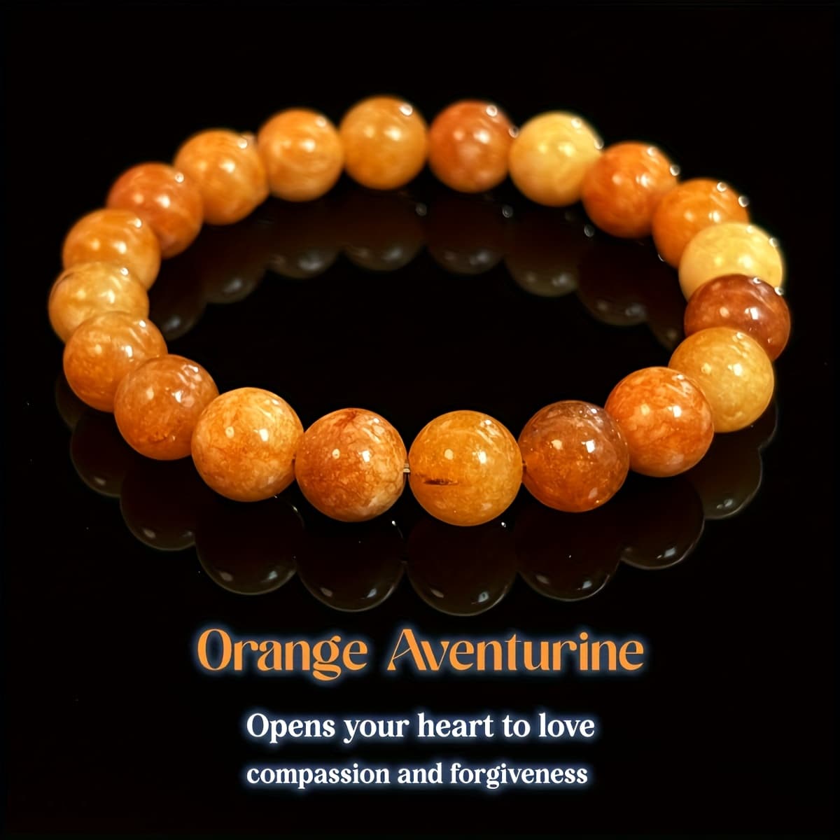 TEMU 1pc/ Wealth And Bracelet Orange Aventurine Handmade Beaded Elastic Bracelet Men And Women Daily Wear Jewelry Holiday Gift For Family