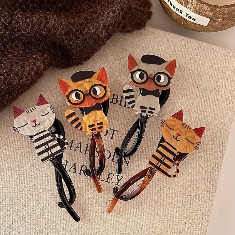 TEMU 4pcs Set Of Cute Cartoon Cat Acrylic Hair Clips - Colorful Animal Prints, Twisted Hair Clips, Suitable For Women And - Perfect Gifts For , Christmas, Love, Birthdays, And Holidays