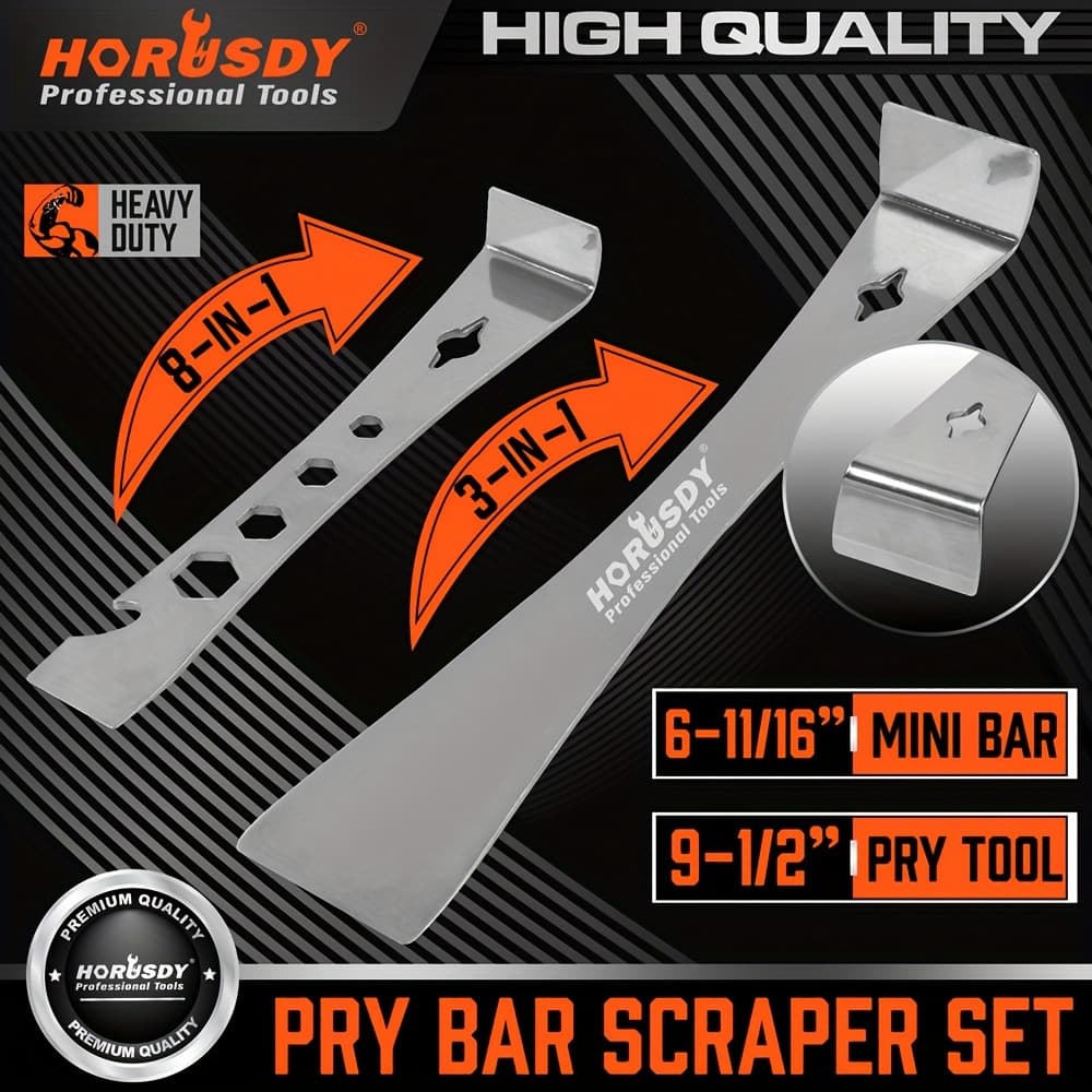 TEMU Horusdy 2-piece Stainless Steel Pry Bar Scraper Set 6-11/16" And 9-1/2" Flat Pry Bar Heavy Duty Nail Puller, , , Resistant Carbon Steel Made, For Kitchen , Prying Apart Boards