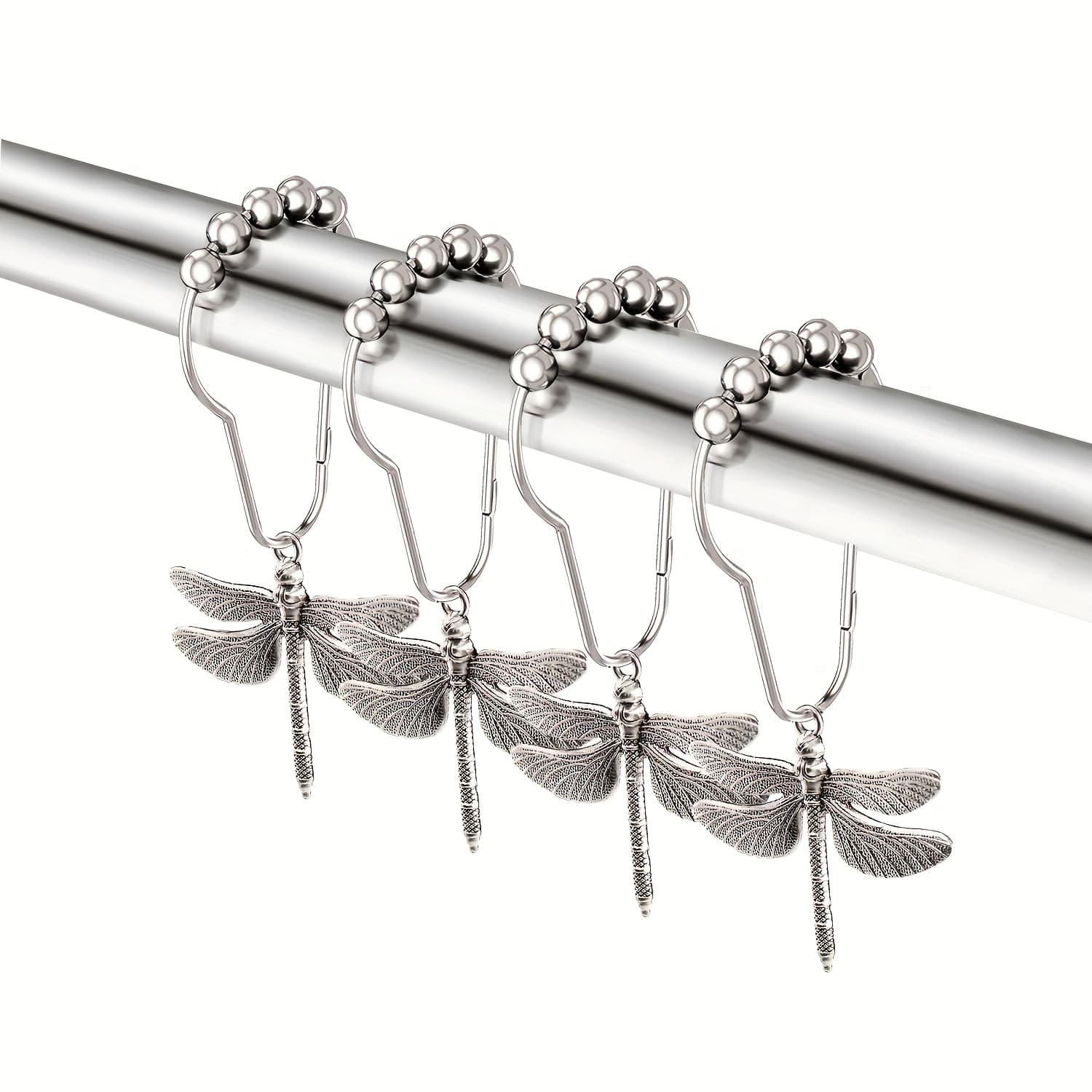 TEMU 12pcs Dragonfly Decorative Shower Curtain Hooks Spring Insect Theme Metal Material And Anti Rust Ball Sliding Installation Easy
