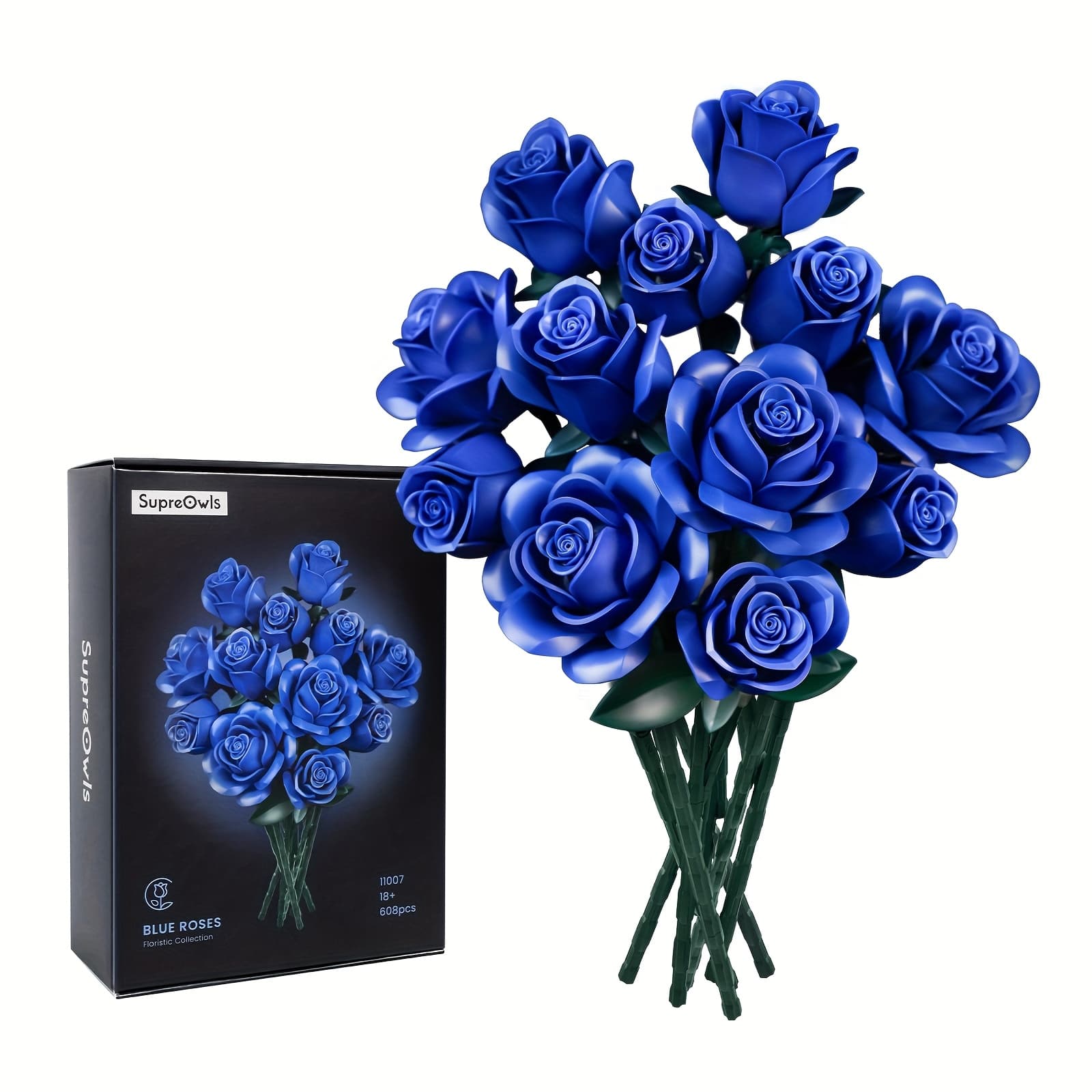 TEMU Blue Rose Building Blocks Set, Permanent Flower Building Blocks Set, Artificial Flower Table Decoration Toys. Suitable For Birthday Gifts, Valentine's Day Gifts, Gifts.