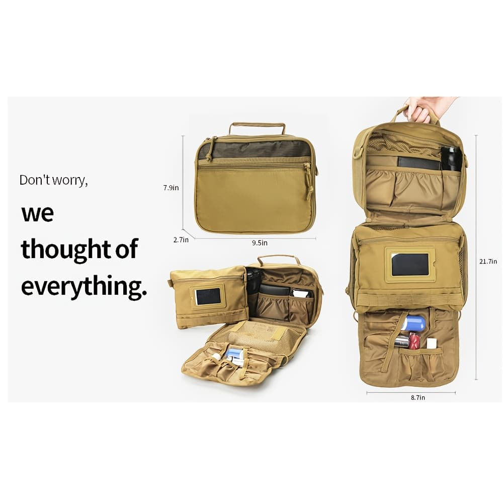 TEMU Tactical Toiletry Bag For Men - Hanging Travel Dopp Kit, Shaving Hygiene Organizer, Durable Bathroom Essentials For Short Trips & Camping Khaki(no Molle)