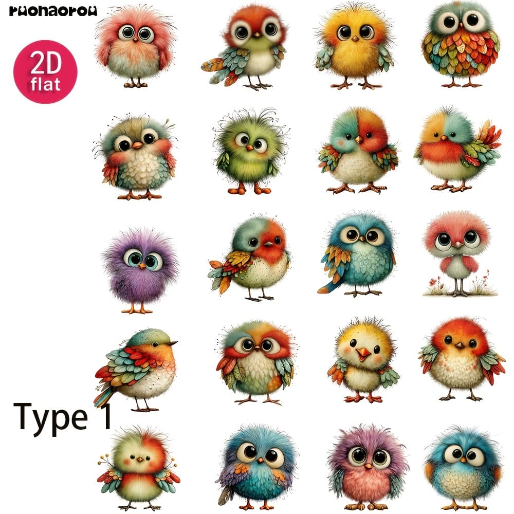 TEMU Brand Ruonaorou 2d Flat 1 Pack Vintage Birds Journal Stickers Decoration 2d Flat Diy Diary Photo Album Stationery Stickers, 2d Flat