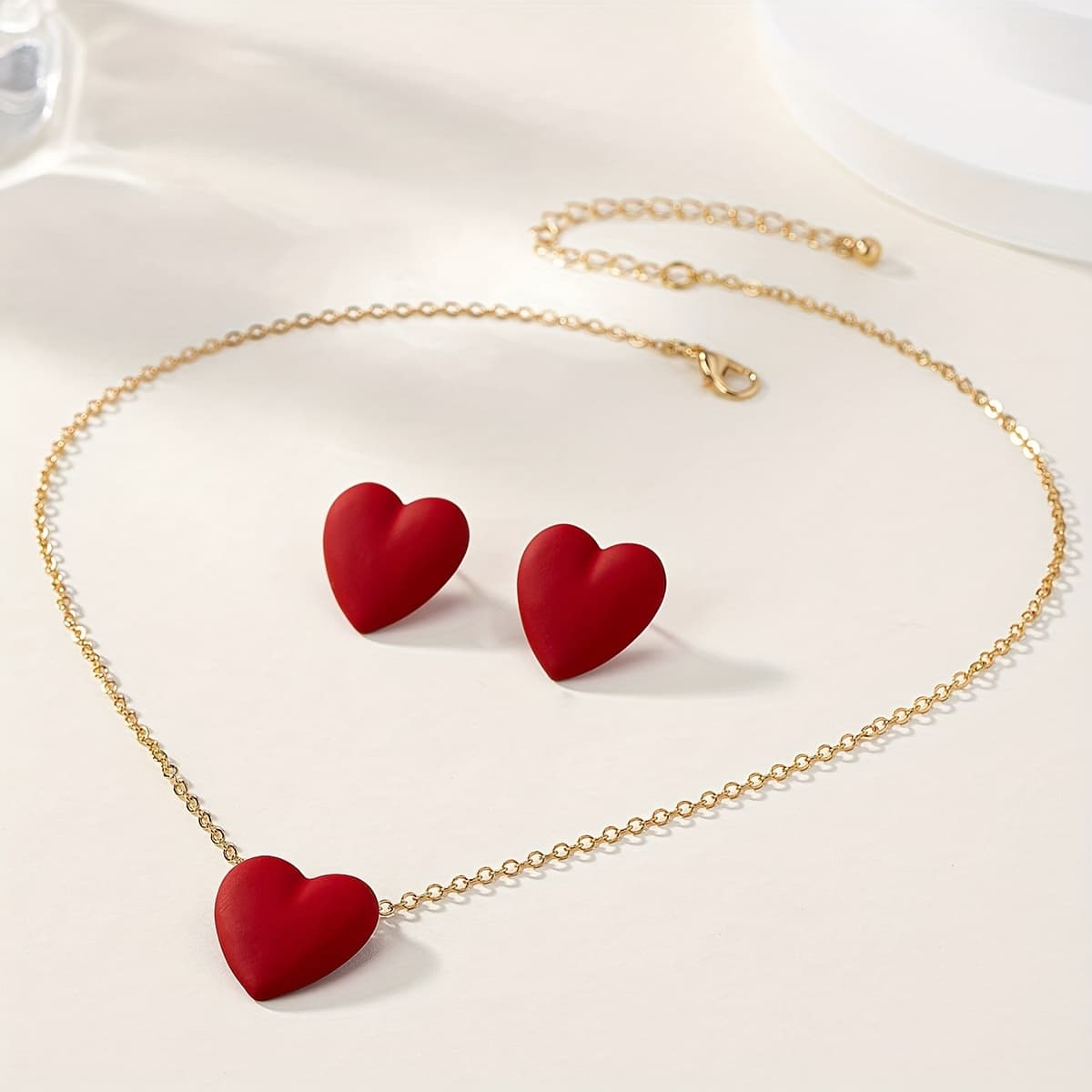 TEMU 2pcs Set: European And , Light Luxury Heart-shaped Enamel Finish, Necklace + Stud Earrings, Versatile And Trendy Accessories, Suitable For Daily Wear