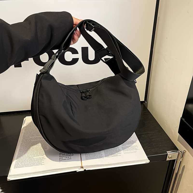 TEMU Nylon Fabric Single-shoulder Bag Zipper Lazy Wind Casual Versatile Bag Women's Work Large Capacity Crescent Bag