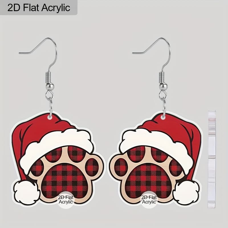 TEMU 2d Flat - A Pair Of Red Santa Claus Dog Paw Acrylic Dangle Earrings For Women, Perfect For The , Christmas Celebrations, And As Gifts For Birthdays