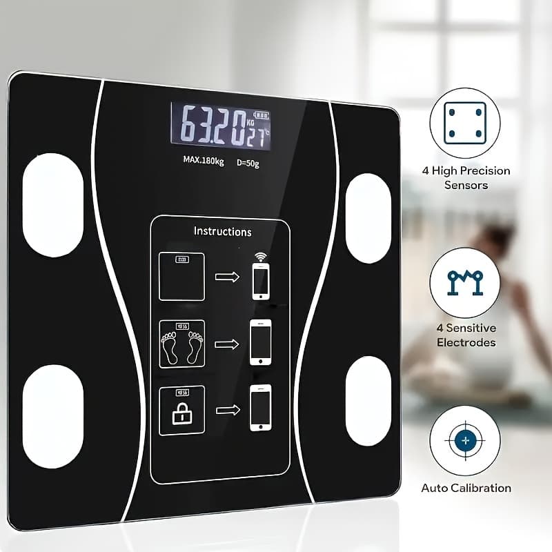 TEMU Smart Bathroom Scale, Digital Weight Scale, Body Fat Scale, With Backlit Led Display And Sturdy Tempered Glass, Compact Size, Weighing Up To 400 /180 , 25 Measurement Options
