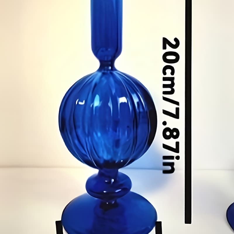 TEMU 2pcs/set, Blue Glass Candlestick, Glass Candlestick, Candlestick Holder, Ball Diameter: 8cm. Party, Christmas
