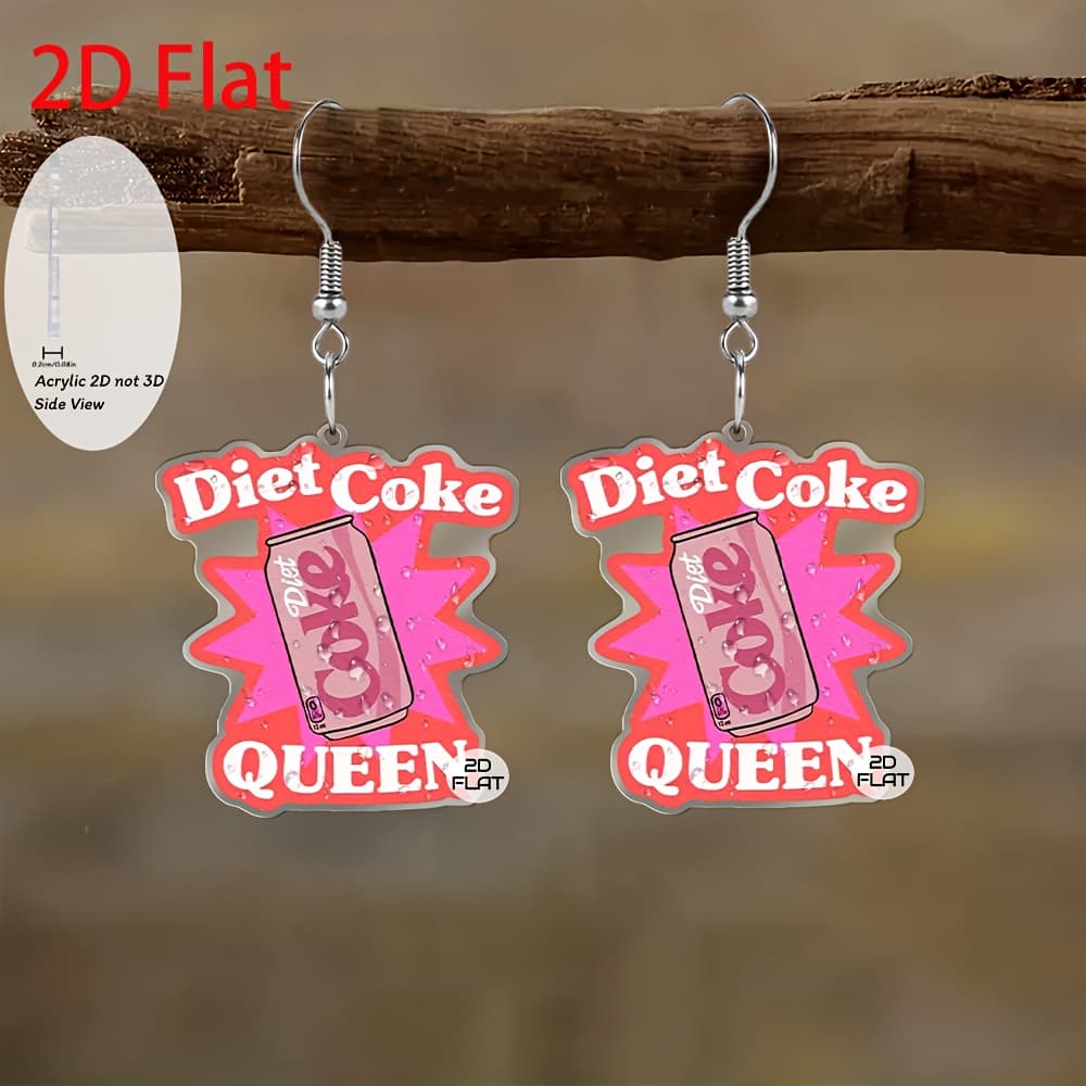 TEMU 2d Flat, 2d Flat Coke Queen Nostalgic Fashion Pendant Earrings, Fashion Jewelry, Party Gifts, Holiday Gifts For , 2d Flat