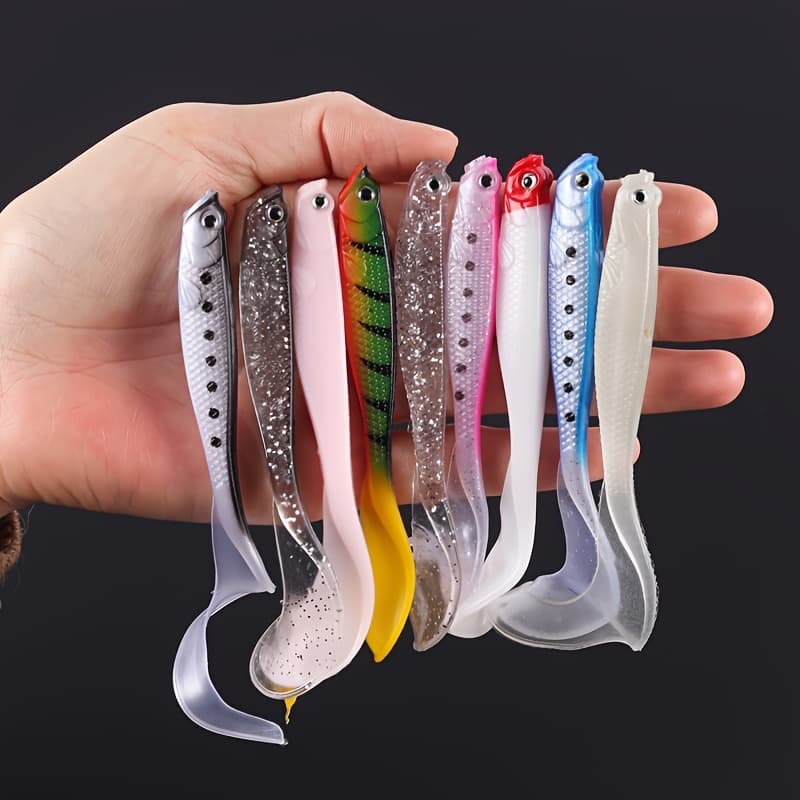 TEMU 9pcs Artificial Worm Lures - Silicone,, Pouch-packaged For Thanksgiving, Christmas, Halloween, Labor Day, Father's Day, Fishing Gear | Vibrant Lure Design | Silicone Lure