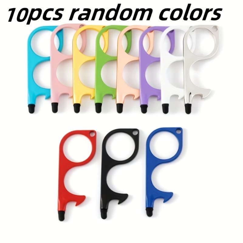 TEMU 5/10pcs Multifunctional Touch Screen Non-contact Alloy Press Elevator Door Opener Bottle Opener Keychain Set, Suitable For Daily Use And , Good Isolation Item, Random Color