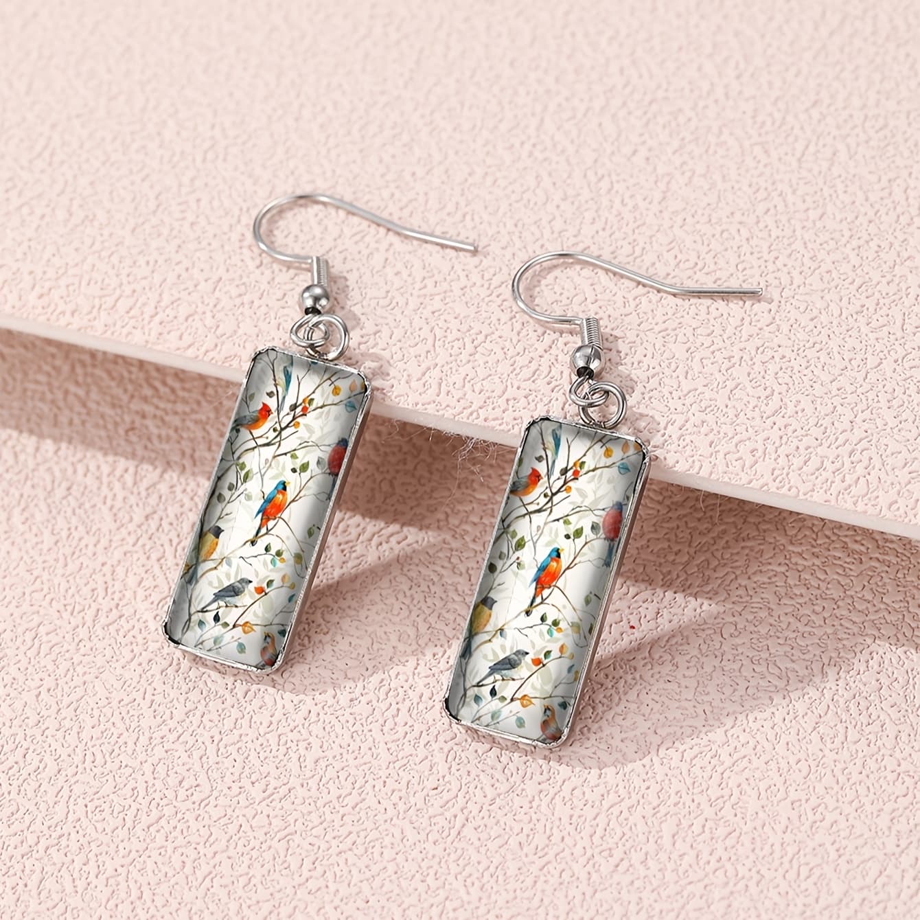 TEMU Chic Rectangle Earrings - Hypoallergenic Alloy With Glass Accents, Perfect Birthday Or Holiday Gift For