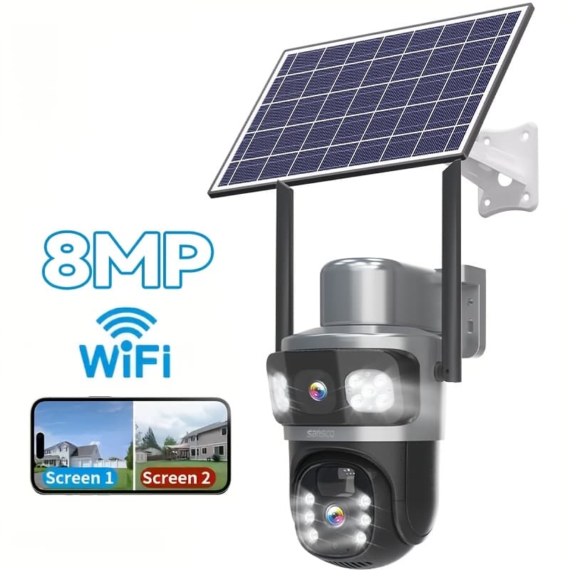 TEMU Solar Camera Outdoor Wireless, 8mp Dual Lens Ptz Security Cameras 2.4g Wi-fi, Video Surveillance Cctv Camera For Home Security, Pir Detection, Color Night Vision, 2-way Audio