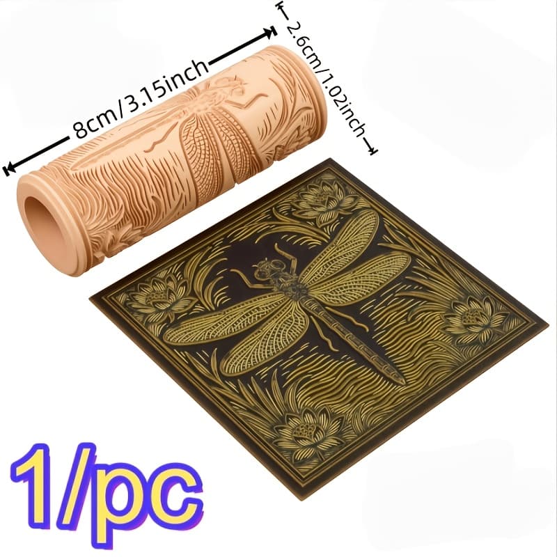 TEMU 1pc Premium Dragonfly Carved Texture Roller, Suitable For Earrings, Pendants, And Holiday Craft Additions, Clay Mold
