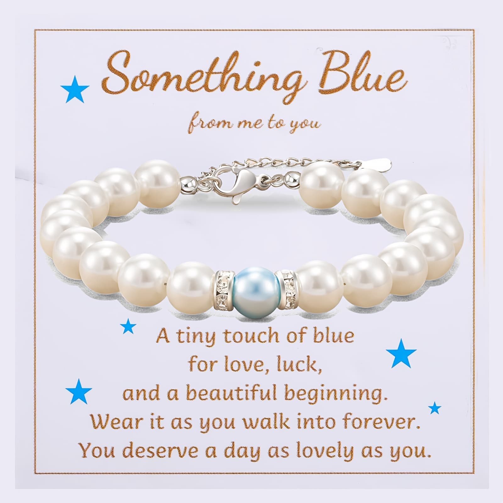 TEMU Gift , Wedding Party Favours To Be, Bracelet, White And Blue Beaded Bracelet With Card
