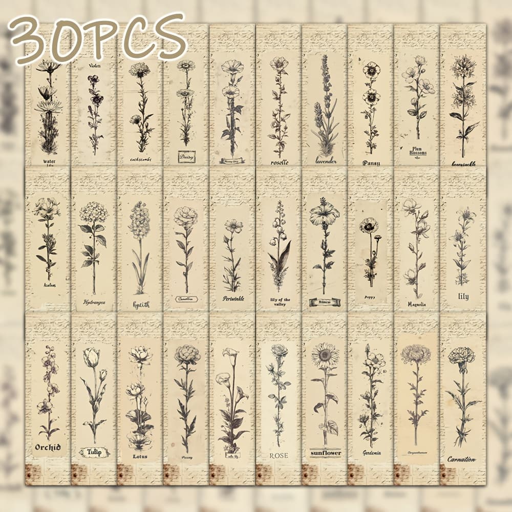 TEMU 30pcs Vintage Flower Themed Bookmark Christmas Gift New Year Gift Back To School Book Decorative Cards Reading Labeling Cards