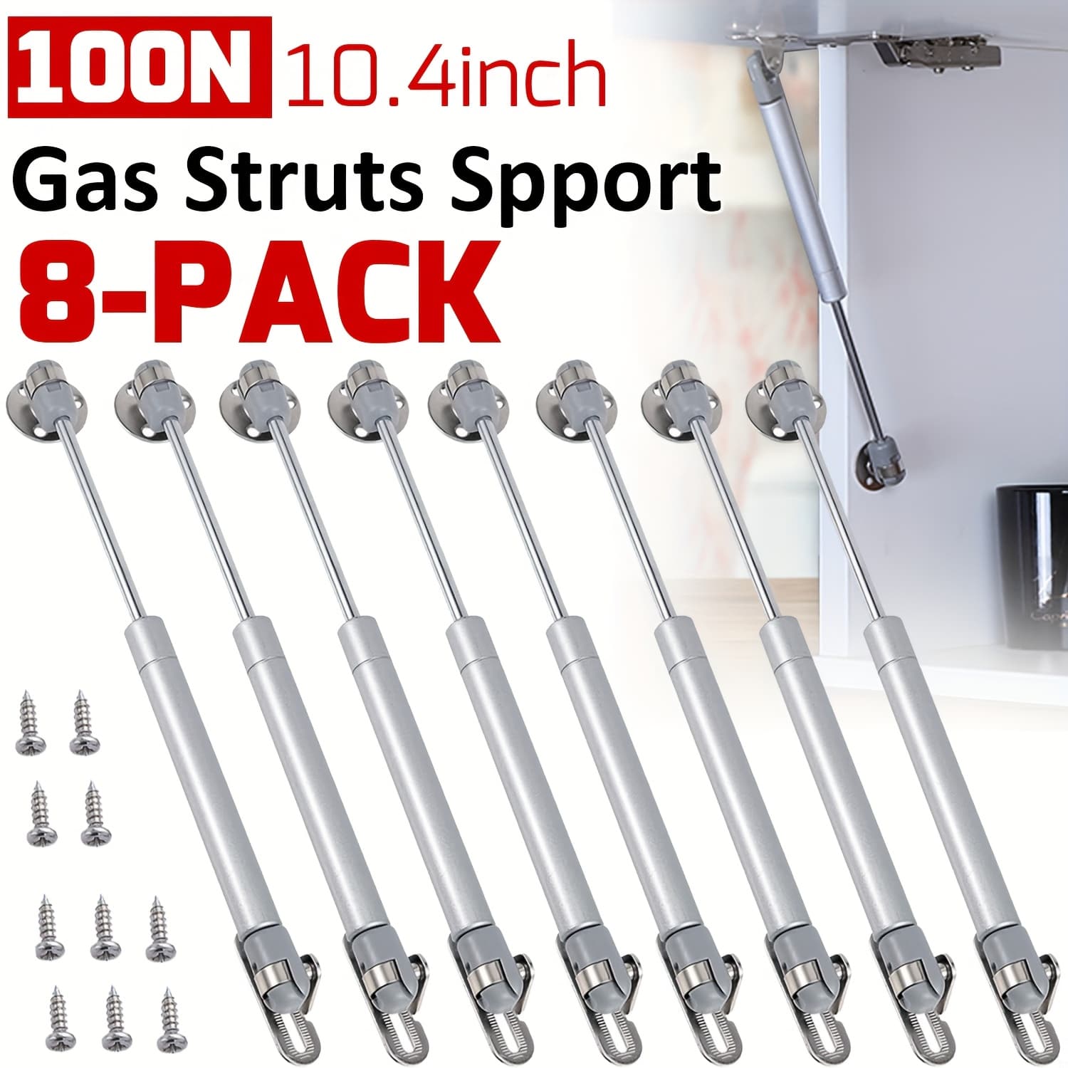 TEMU 8pack 100n/22.5lb Gas Struts - Hydraulic Lift Supports For Cabinets And Storage Boxes, Sturdy Gas Spring Hinges, Lid Stay Shocks For Furniture Doors