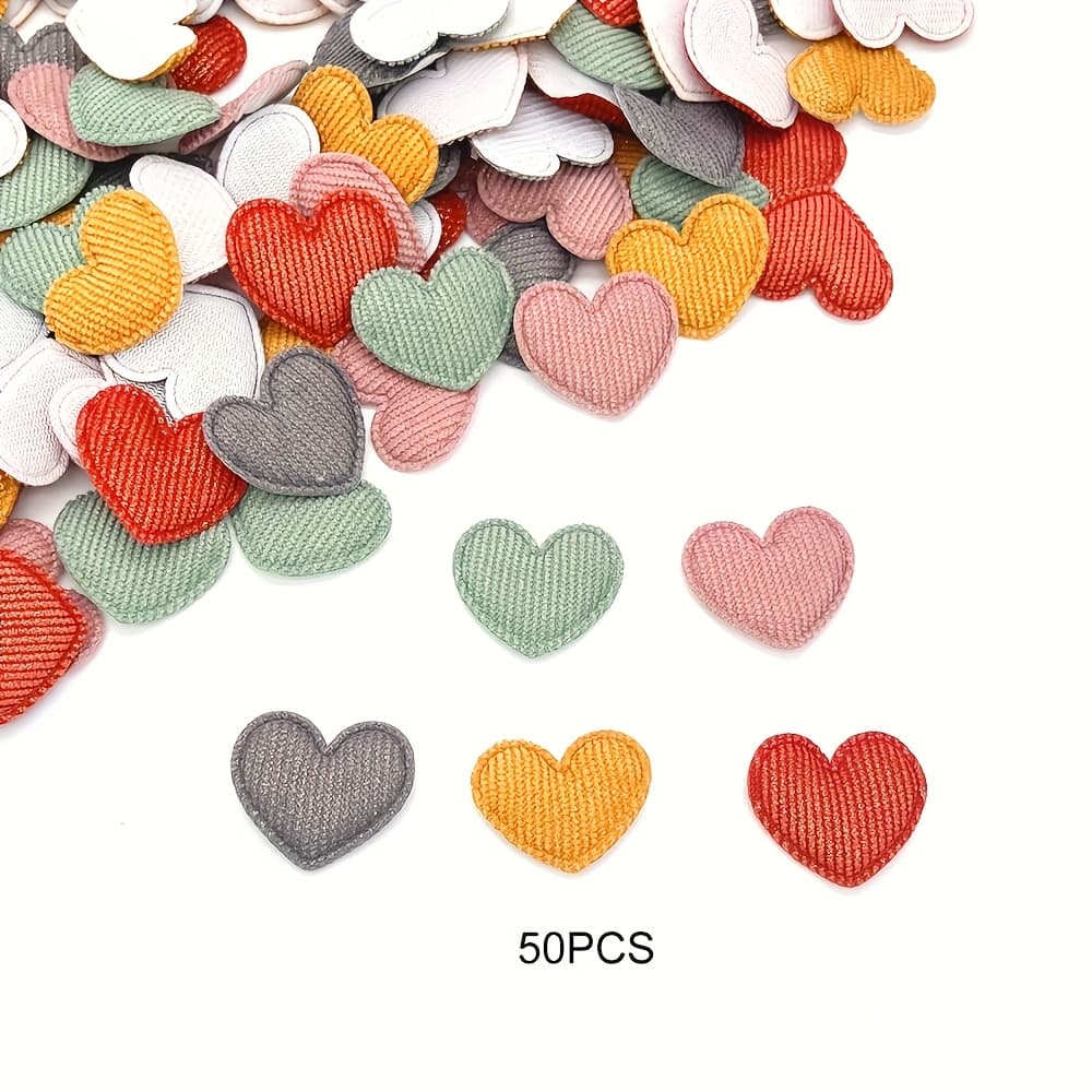 TEMU 50pcs Assorted Colors 3 X 3.5 Inch Corduroy Heart Fabric Patches