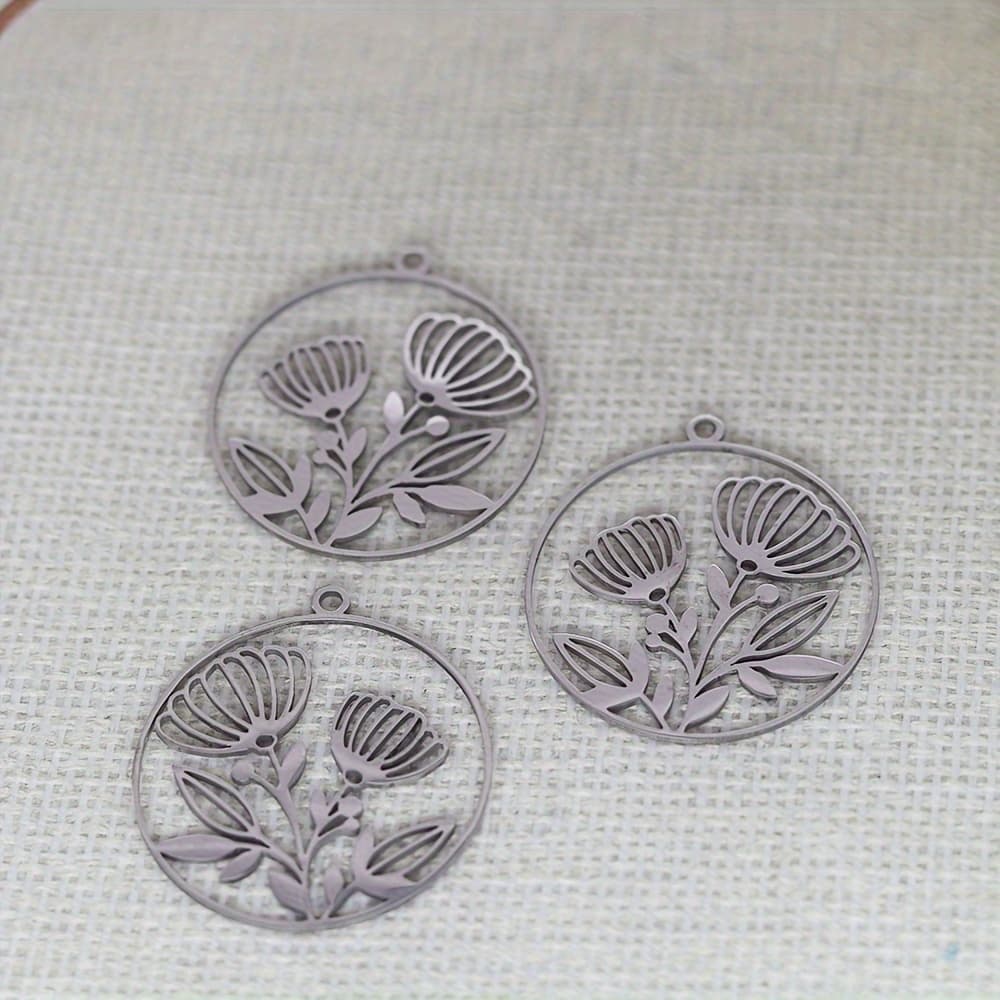 TEMU 3pcs/lot 316l 316l Stainless Steel Round Hollow Flower Pendant Additions For Jewelry Making Fashion Necklaces Bracelet