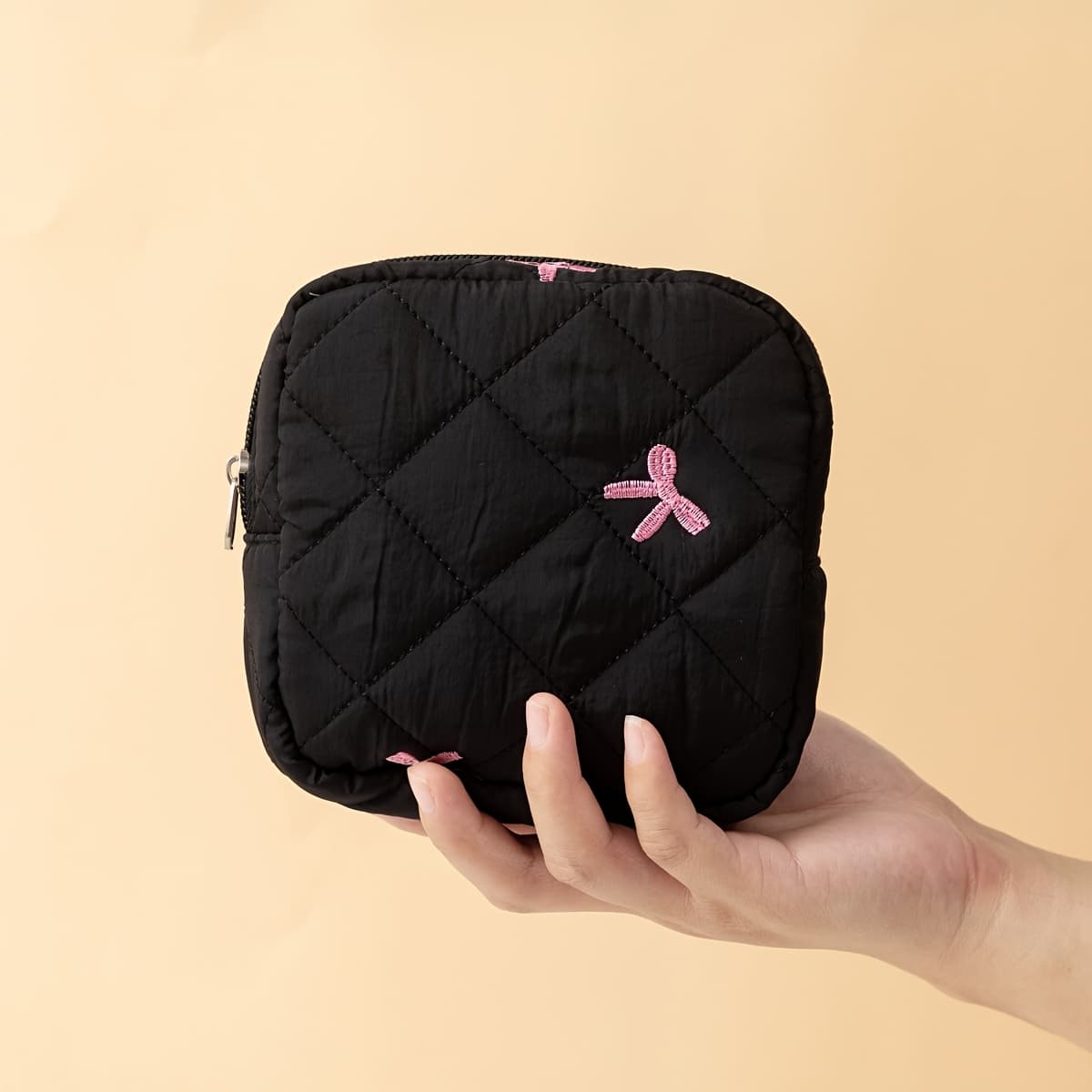 TEMU Bow Ladies Storage Bag, Girls' Menstrual Period Sanitary Pad And Towel Organizer Pouch, Lightweight Zippered Storage Bag For Essential Dorm Accessories
