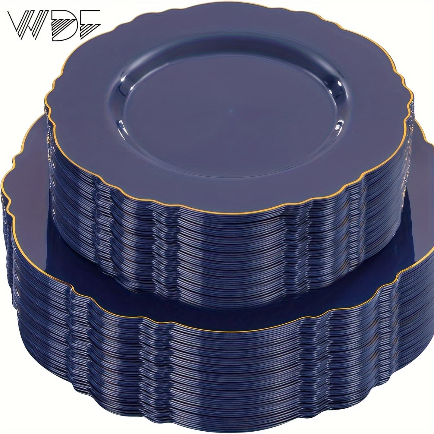 TEMU 100pcs Blue Plastic Plates - Baroque Blue And Golden Disposable Plates - Includes 50 10.25-inch Plastic Dinner Plates And 50 7.5-inch Salad Plates - For High-end Parties And Weddings.