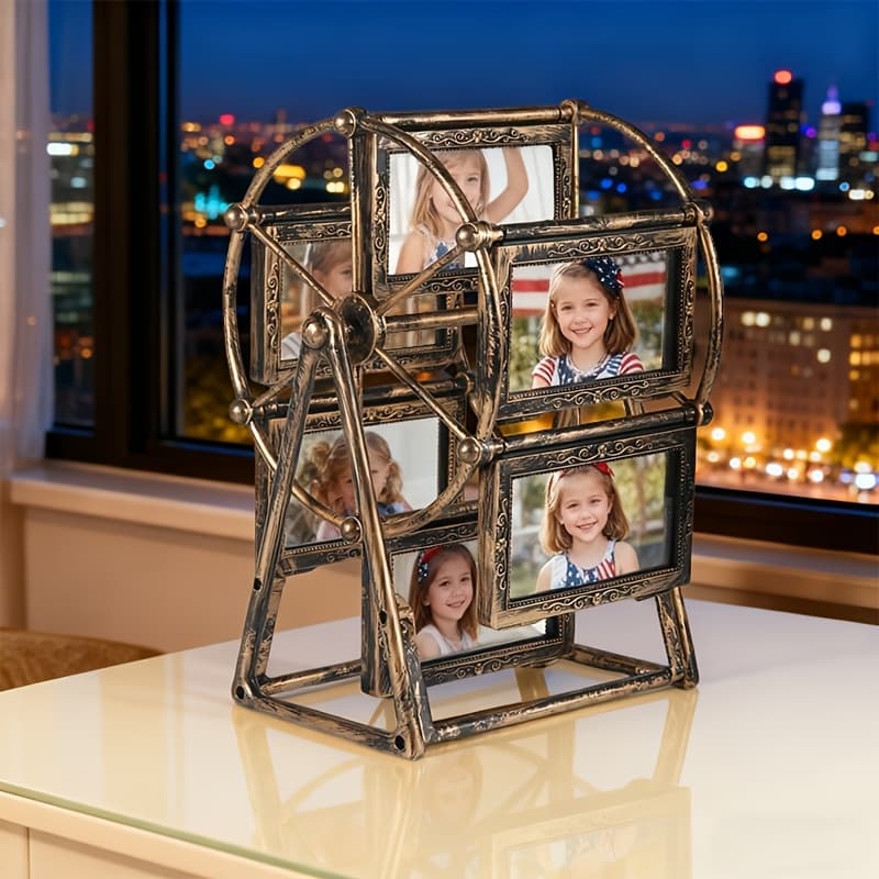 TEMU [vintage Wheel Frame] Vintage Rotating Wheel Photo Frame - 6pcs Of 4-inch Frames - Exquisite Decor For Living Room, Bedroom, Or Desk - Perfect Gift For Valentine's Day, Birthdays, And Christmas