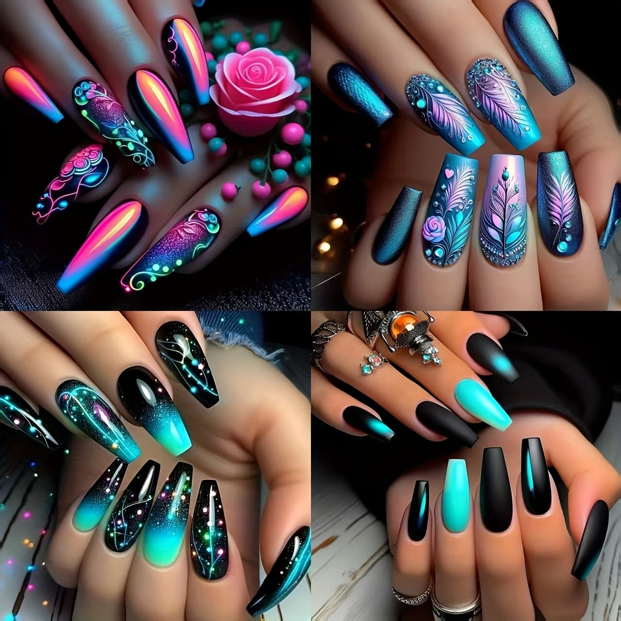 TEMU 96pcs () Ballet-shaped Assorted Mixed-color Floral Gradient Removable Press-on Nails