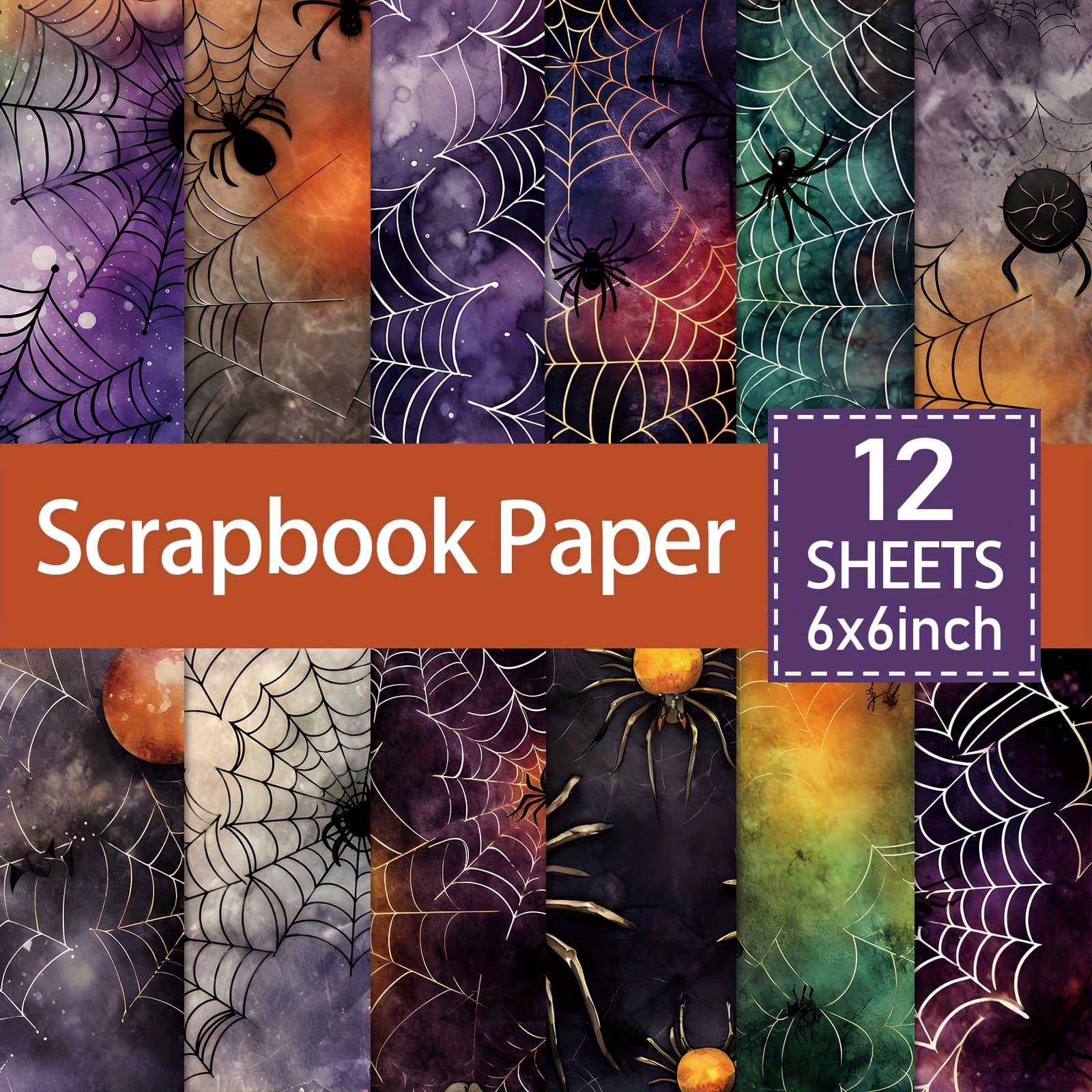 TEMU 12 Sheets Halloween Paper Pad - 6x6 Inch Vintage Themed Craft Cardstock, Halloween Horror Pumpkin Bat Tombstone Crow Decoration Scrapbooking, Halloween Paper Pad, Halloween Party Supplies