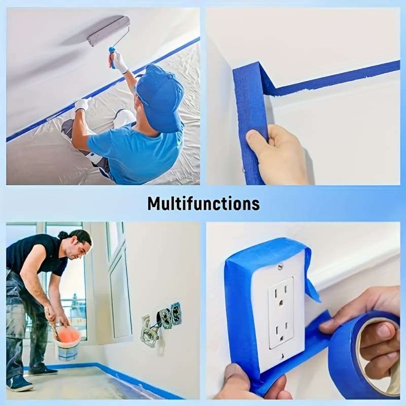TEMU Blue Painter's Tape, 2.01 Cm X 13.0 M Per Roll, Waterproof, Residue-free, Easy To Remove Tape, Suitable For Home, Office, School, Art, Crafts, And Labeling, Designed For Painting