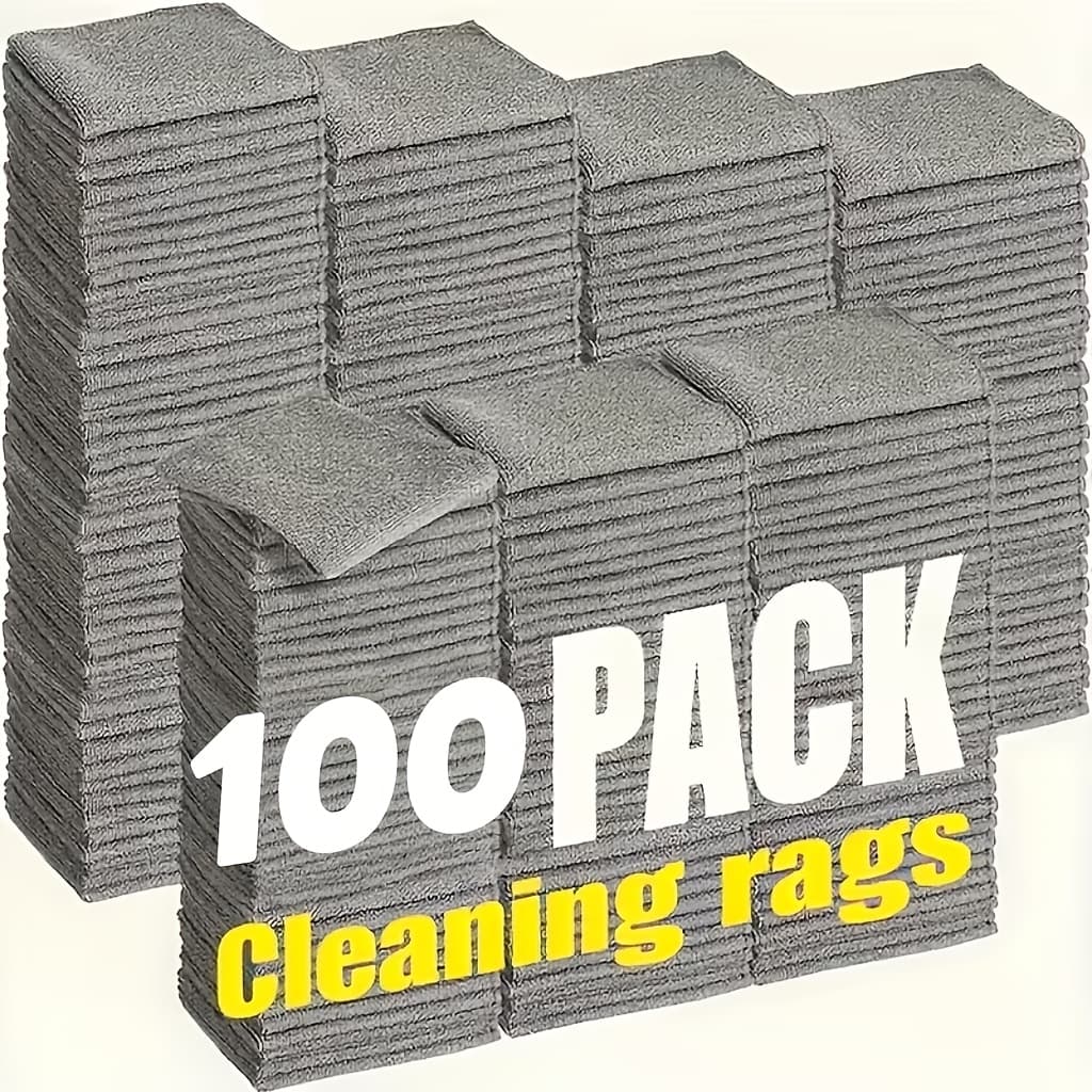 TEMU 100-pack Microfiber Cleaning Cloths | 9.78 X 9.78 Inches Grey Ultra-absorbent Towels | Fabric | For Car Care & Household Cleaning