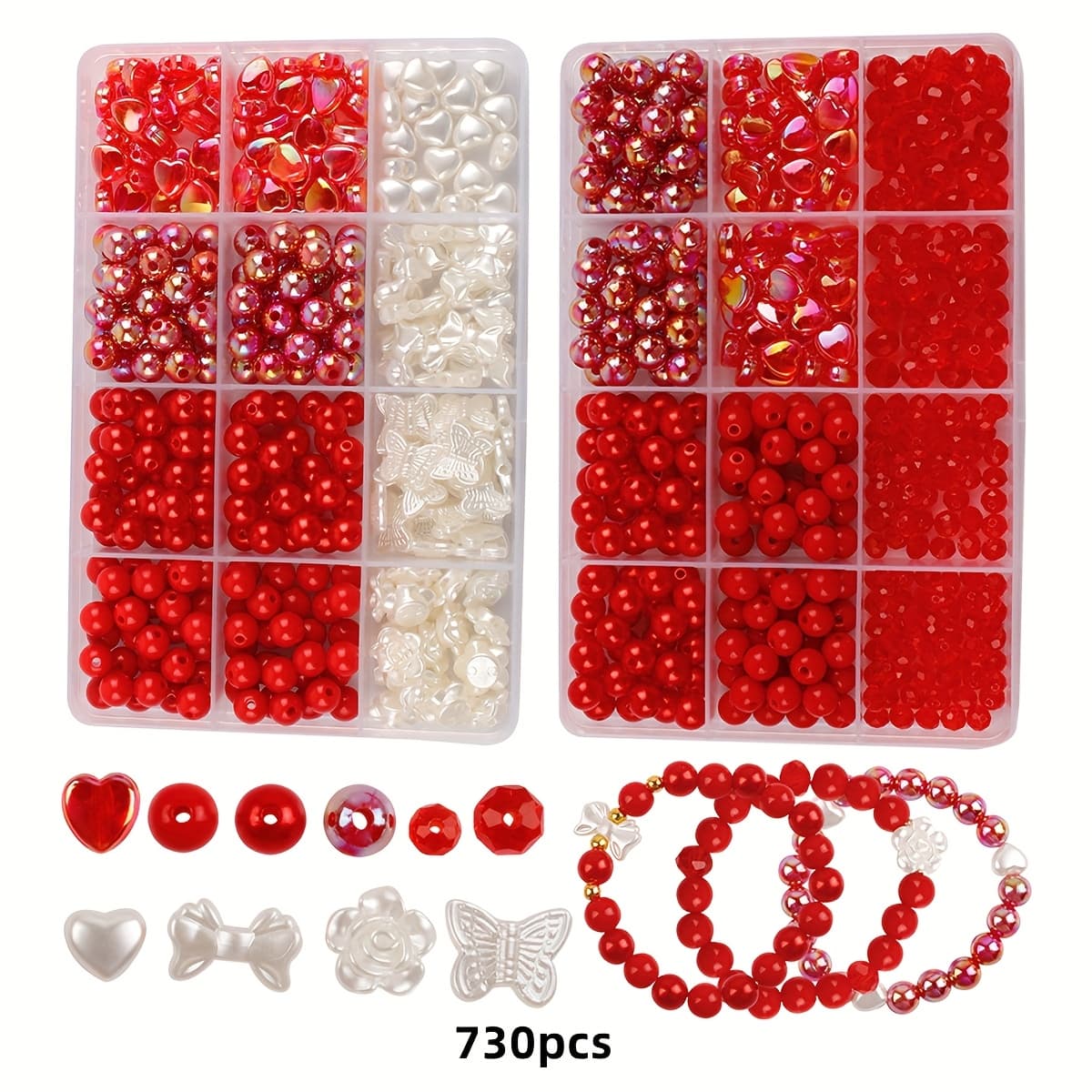 TEMU 730pcs/400pcs/330pcs/set Red Cute Assorted Beads Used For Jewelry Making Kit Acrylic Aesthetic Bead Bracelet Making Flower Beads Bulk Necklace Mobile Phone Chain, Valentine's Day Gift