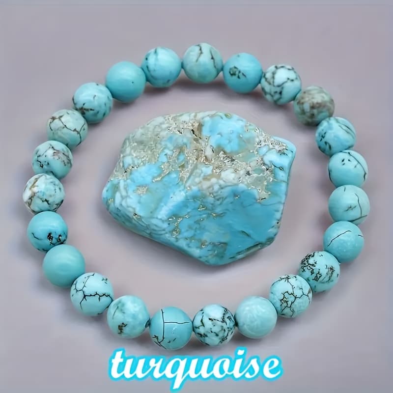 TEMU A Sky Blue Elastic Bracelet Featuring Retro-style Beads And Natural Stone Accents - Ideal For Casual Outfits, Festivals, Anniversaries, And Other