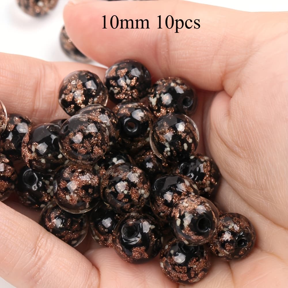 TEMU 10pcs 10mm Black Luminous Glass Beads Round Loose Beads For Jewelry Making Necklace Bracelet Earring Additions