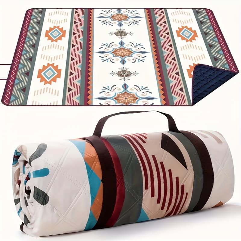TEMU Outdoor Camping Picnic Blanket | Portable Beach Mat, Pu Coated Oxford Cloth, Bound Edge, Stamp End, 180-190 G/m²