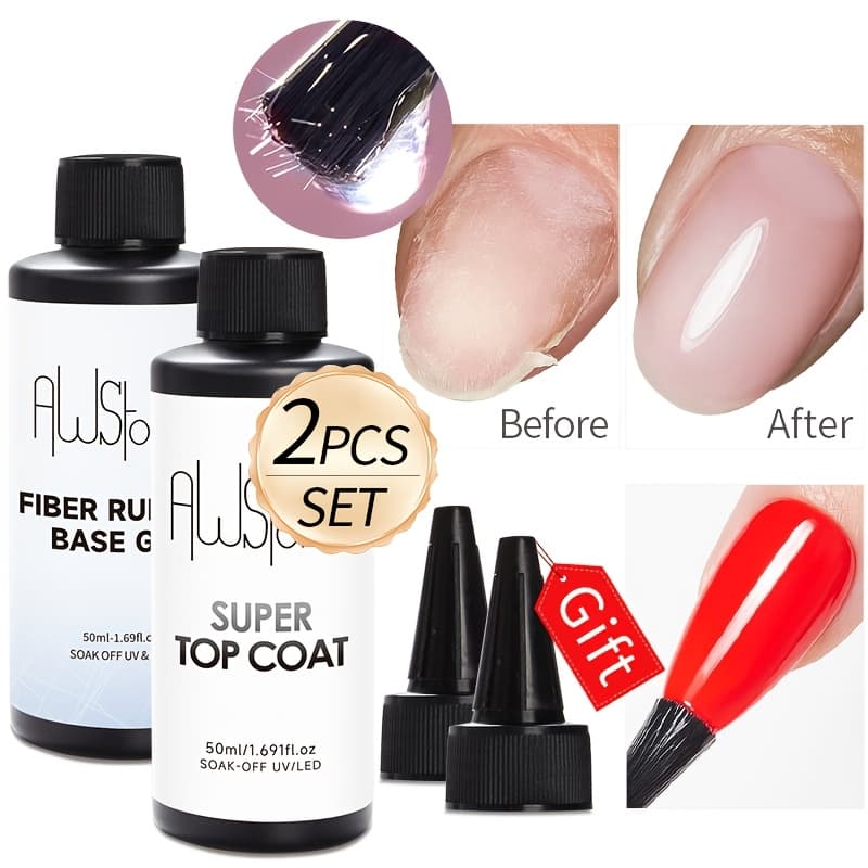 TEMU Awstorg 2pcs/set 50ml Fiber Rubber Coat Gel Polish Soak Off Uv Led Gel Varnish Functional Gel Nail Salon