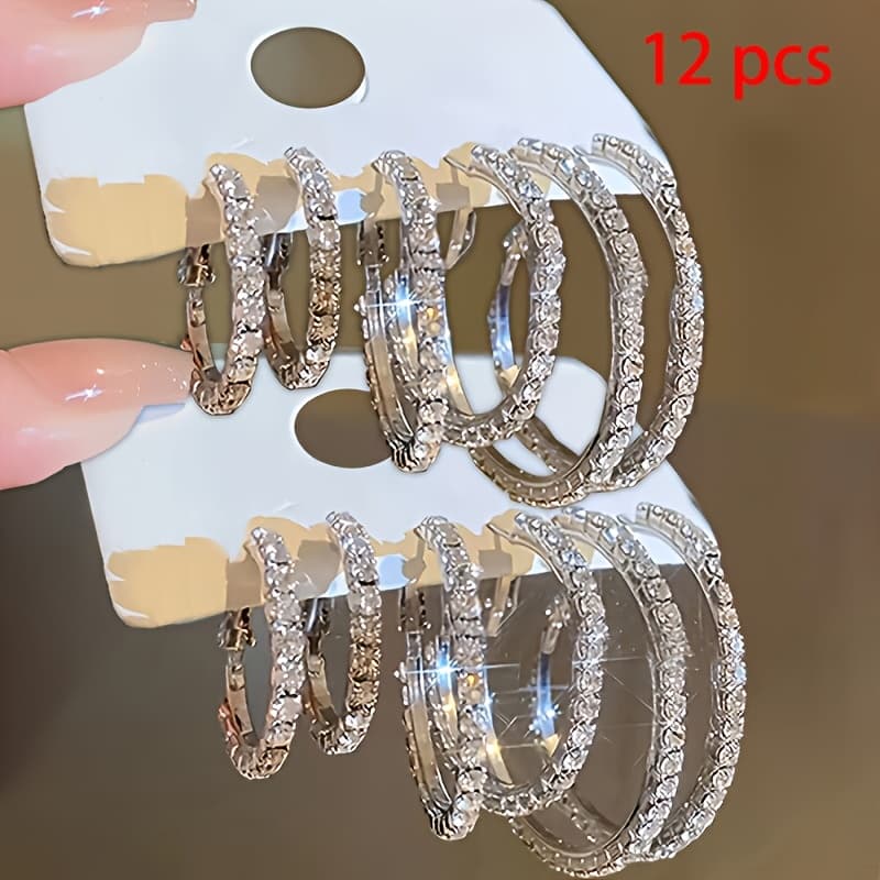 TEMU This 12pcs Set Of Elegant Earrings Features A Easy Design With , Making It Perfect For Holiday Gifts And Fashionable Jewelry To Share With Family, , And Sisters