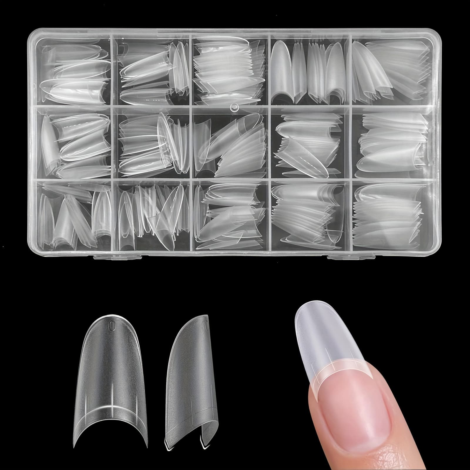 TEMU 320pcs Medium/short Oval Nail Tips Set - Matte Clear Half Cover False Nails In 15 Sizes & Extensions Nail Supplies Nail Kit Fully Matte Medium Nail Tips