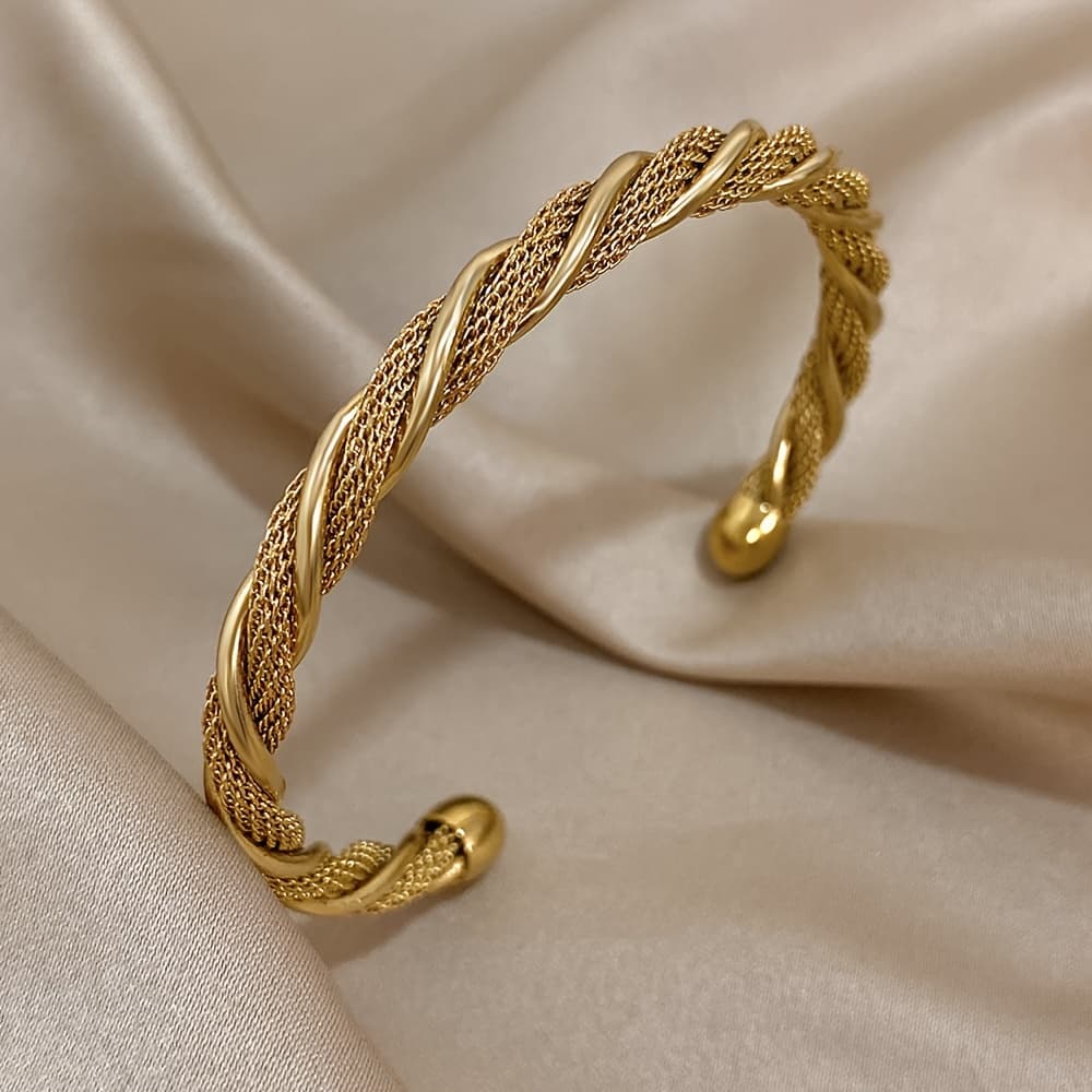 TEMU Vintage Braided Bracelet - Open Twisted Bangle, Retro Style