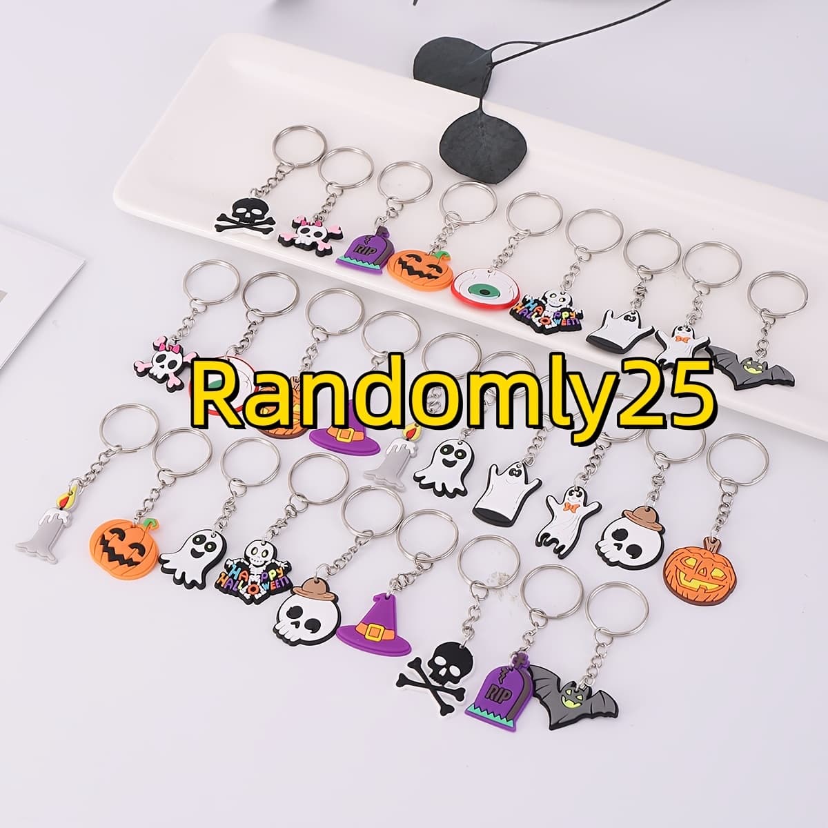 TEMU 25 Random Halloween Keychains, Anime Halloween Mixed Keychains, Ladies' Bag Key Additions, Irregular Halloween Key Additions, Flat Keychains