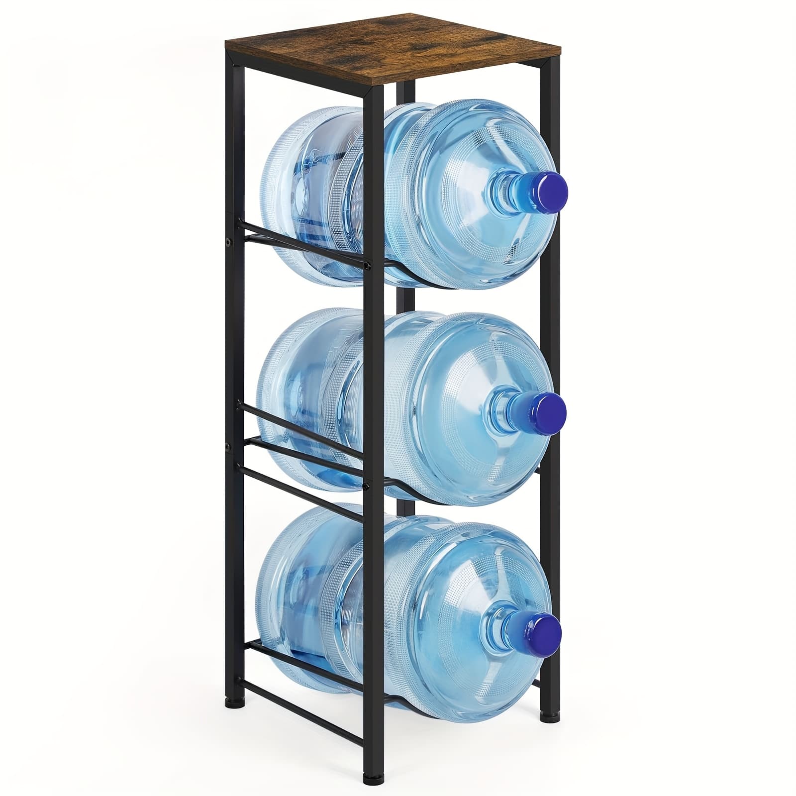 TEMU 3-tier 5 Gallon Water Jug Holder With Storage Shelve, 5 Gallon Water Bottle Holder, Water Jug Stand, Water Jug Rack, Water Bottle Organizer For Kitchen, Office, Living Room, Brown, Standing Shelf