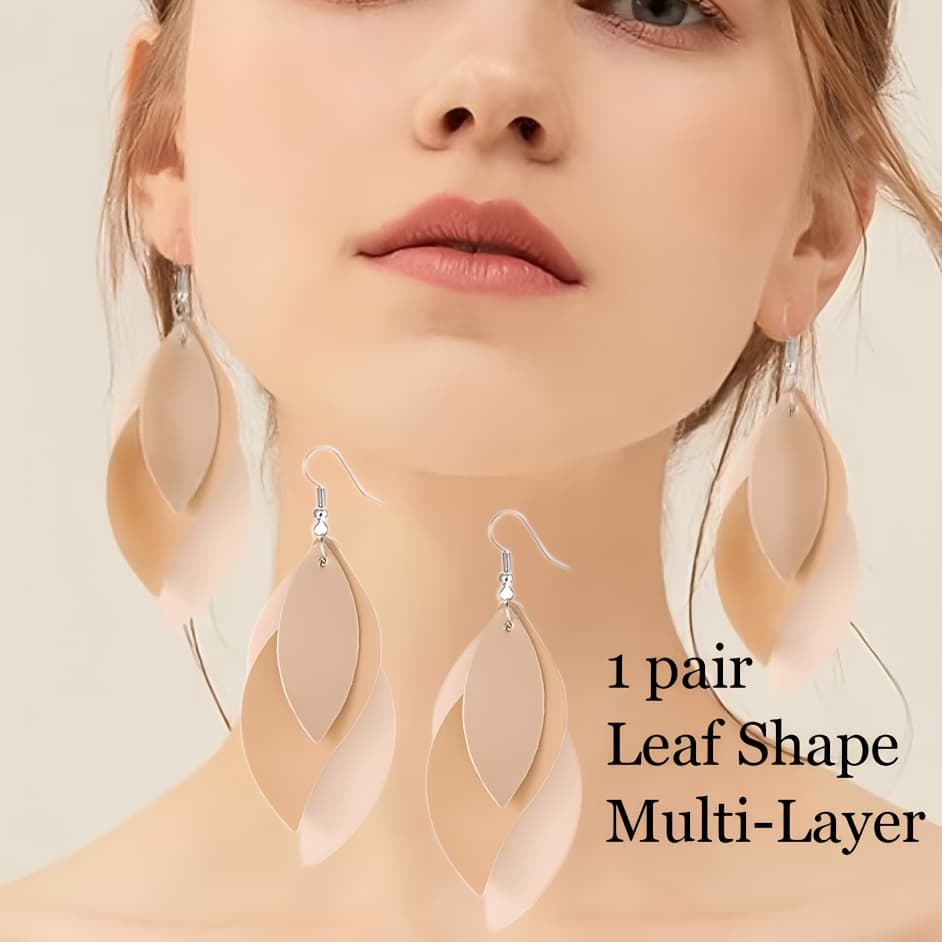 TEMU 3-layers Leaf Design Dangle Earrings Pu Gift For And Ladies