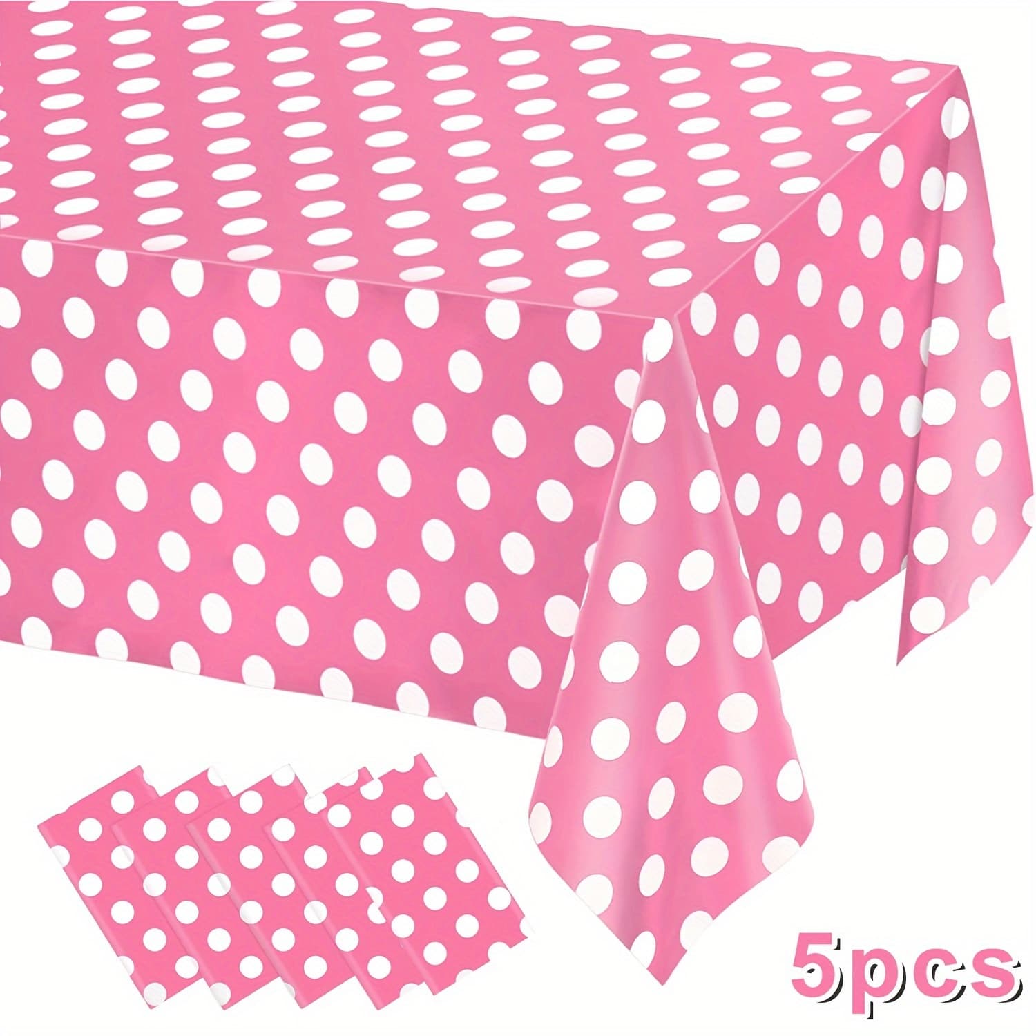 TEMU Set Of 5 Pink Table Covers Featuring Polka Dots, Measuring 54 By 108 Inches. Disposable Plastic Tablecloths With Pink And White Balloon Patterns Are Perfect For Birthday Celebrations And Picnics