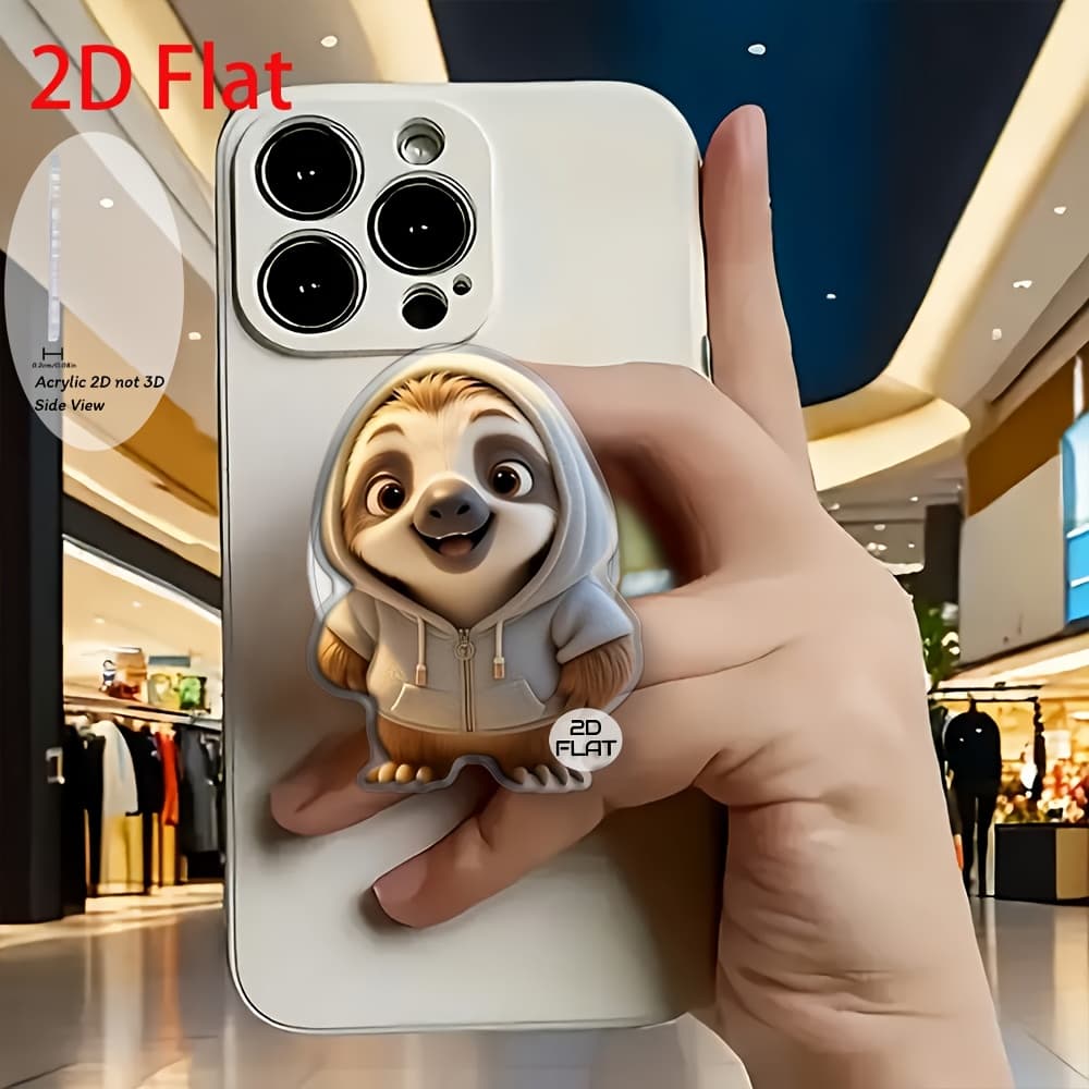 TEMU 2d Flat Fashion Cartoon Sloth Wearing Hat Smiling Acrylic Retractable Mobile Phone Holder, Pop-up Mobile Phone Holder