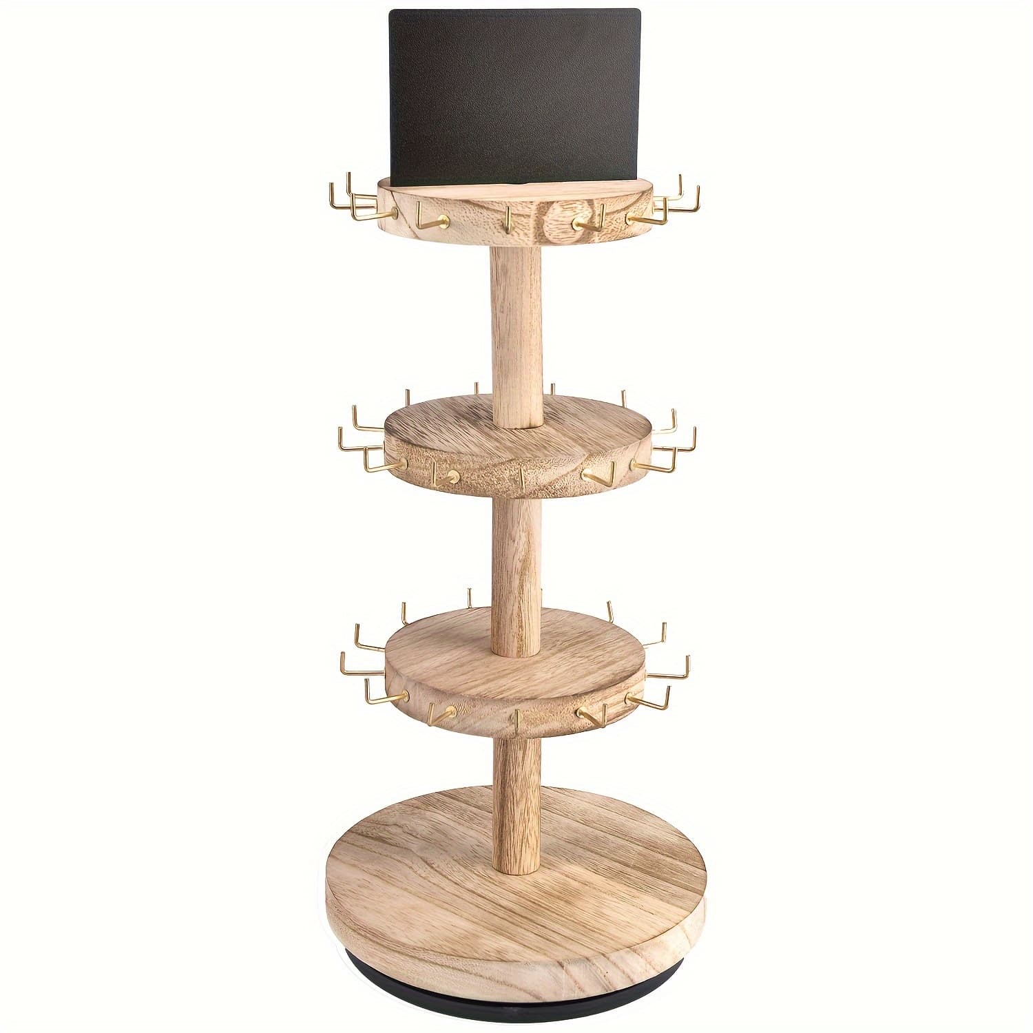 TEMU 3-tier Large Capacity Wooden Jewelry Tower Organizer With Multi-tier Bracelet And Necklace Shelves Rotating Display Rack For Dressers And Counters