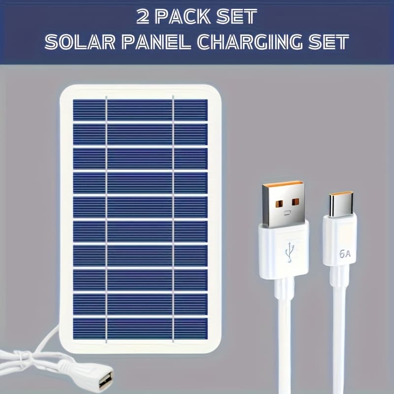 TEMU 2pcs Set Solar Panel Phone Charger With Usb Interface, Outdoor Flexible Photovoltaic Panel With Cable, Small Power Generation Board