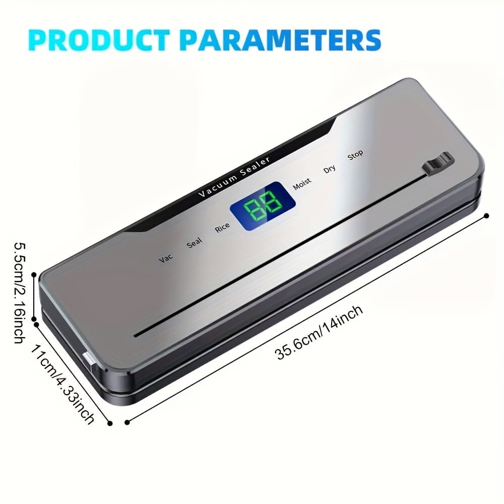 TEMU Vacuum Sealer Machine, Automatic Food Vacuum Sealer 5 With 15 Sealer Bags And Built-in Cutter, -touch Food Sealer Vac Pack Machine For Sous Vide And Foods, Without Battery