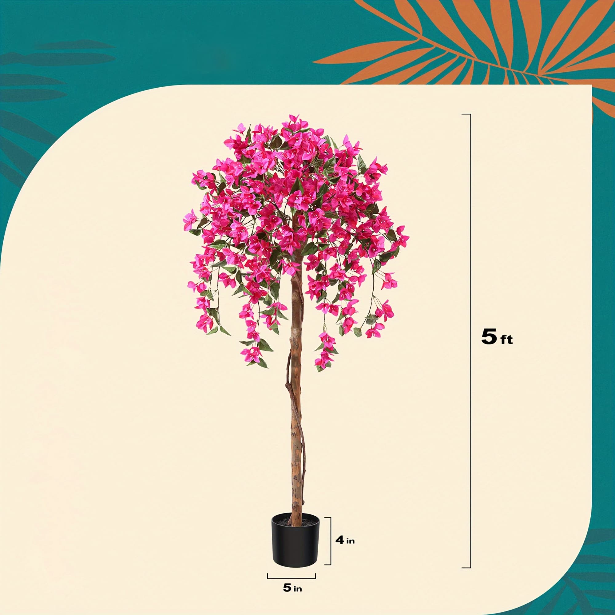 TEMU Artificial Bougainvillea Flowers Tree, Faux Potted Plants With Wood Trunk And For Housewarming Decor Gift