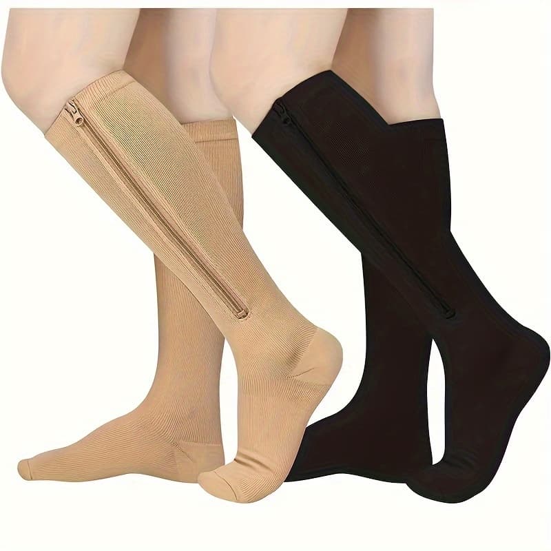 TEMU Of Compressed Zippered Socks, Women's Toe Breathable Leg Support, Elastic Long Leg Socks, Comfortable And Breathable Solid Color