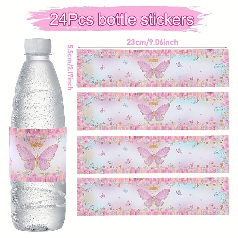 TEMU 24pcs, Pink Bottle Stickers, Birthday Party Decoration Stickers, Wedding Bridal Shower Party Supplies, Baby Shower Party Decor, Theme Party Beverage Stickers, Gift Packaging Label