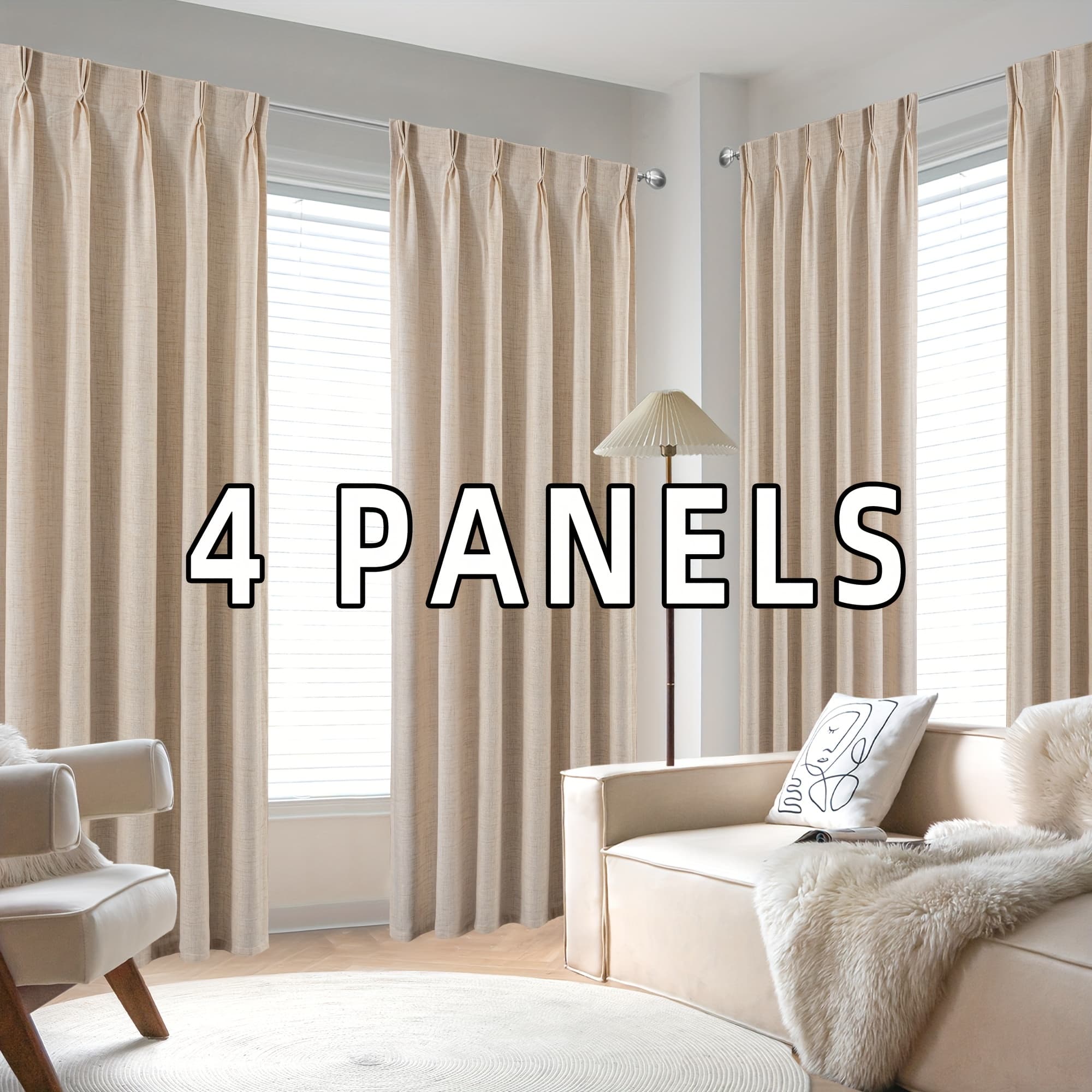 TEMU 2/4 Panels Pinch Pleated Textured Semi Sheer Solid Farmhouse And Modern Rustic Curtains For Living Room Bedroom Back Tabs